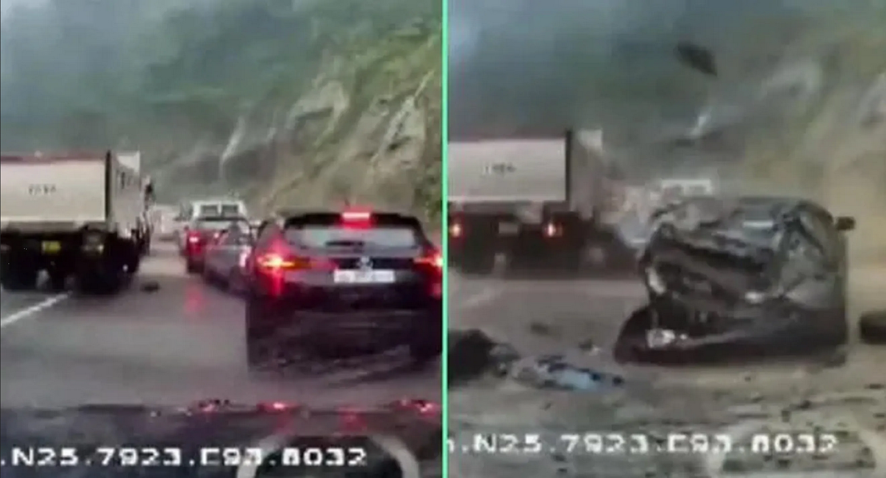 Tragedia en India, una roca aplastó a varios pasajeros en una carretera: video