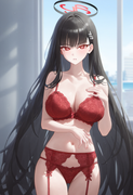 depth of field, 1girl, rio (blue archive), blue archive, {{{red lingerie}}}, bes s-2404606820