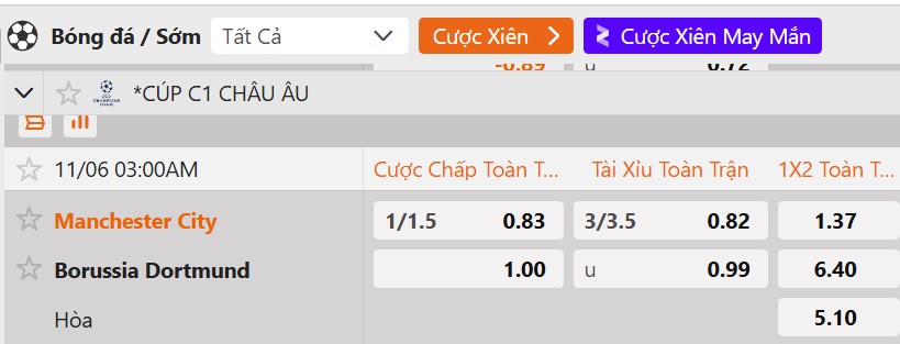 Tỷ lệ kèo MC vs Dortmund