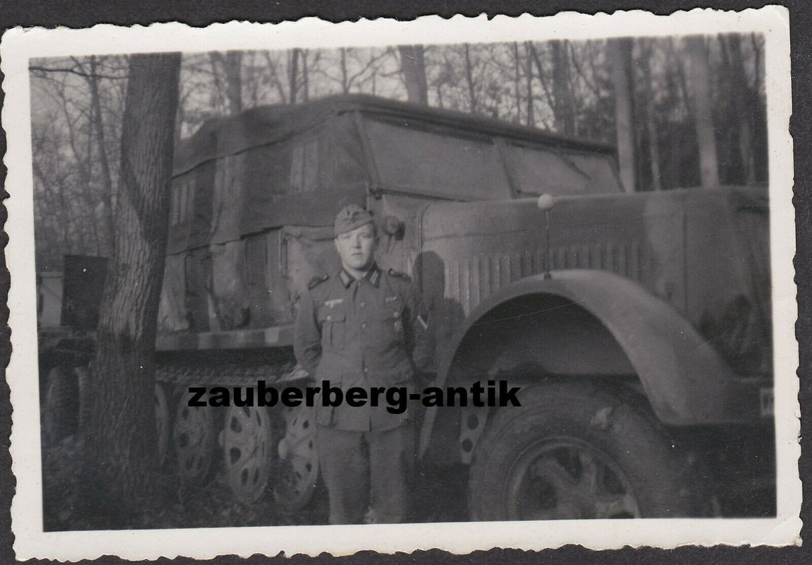 Foto Wehrmacht Mörfelden Halbketten Fahrzeug Sd.Kfz mit Anhänger 1939