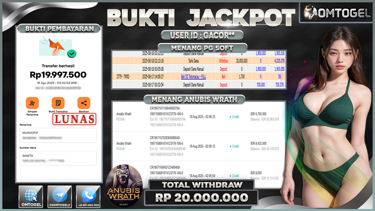OMTOGEL JACKPOT PGSOFT ANUBIS WRATH 20 JUTA DI BAYAR LUNAS ,-