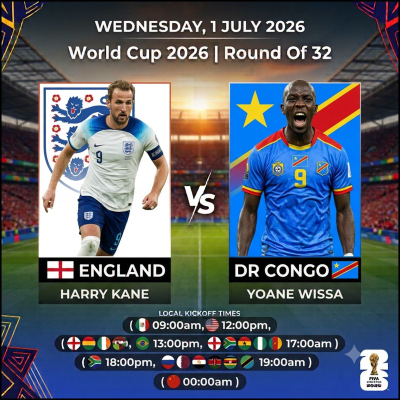 1 England  🆚 DR Congo