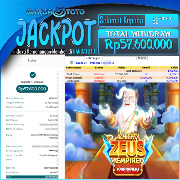 JACKPOT SLOT MAIN DI SLOT Microgaming game Almighty Zeus Empire WD Rp 57,600,000- DIBAYAR LUNAS GARDATOTO MANTAP !