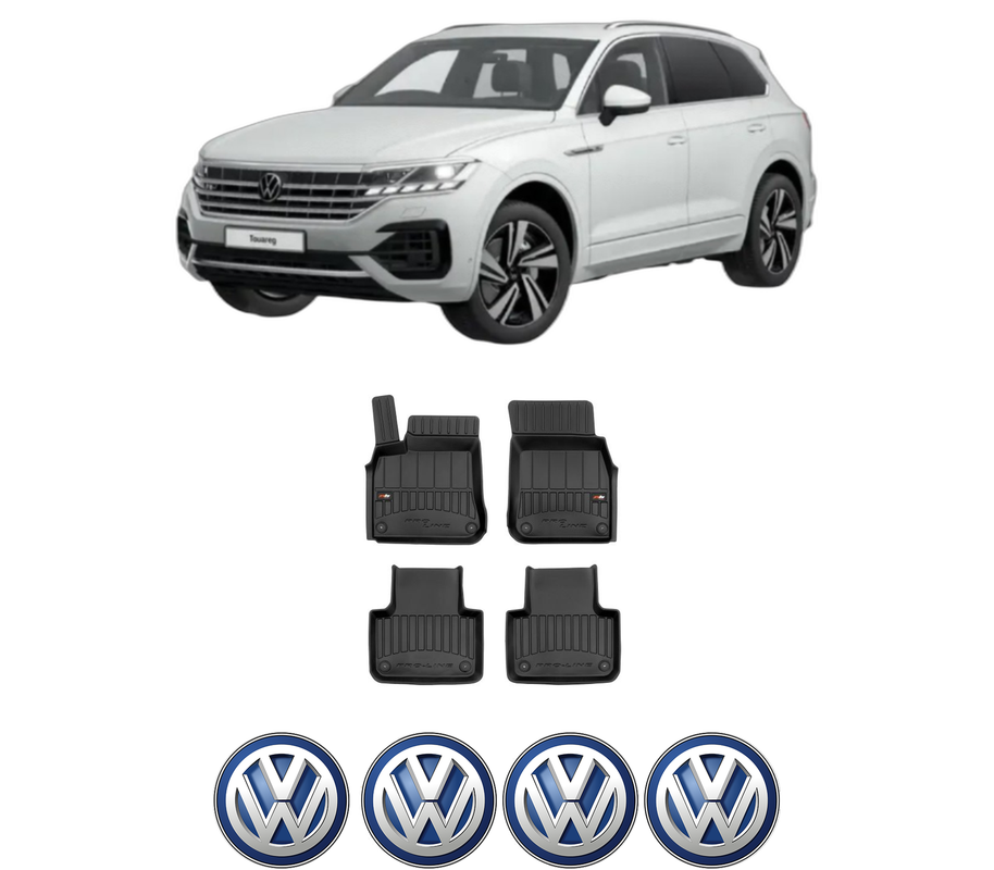 Set covorase presuri Volkswagen TOUAREG (CR7, RC8) din 2017-2023, auto, din cauciuc thermoplastic, 4 Stickere auto cu Volkswagen