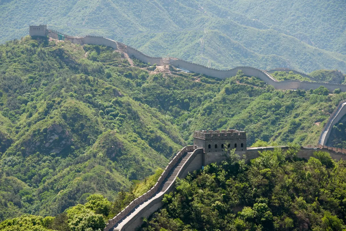 Badaling — Great Wall of China (Aerial view) — Wikimedia Commons Aerial view of the Great Wall of China at the Badaling section — historic wall winding across the hills