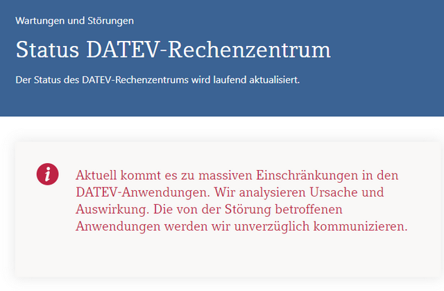DATEV Statusseite meldet Störung