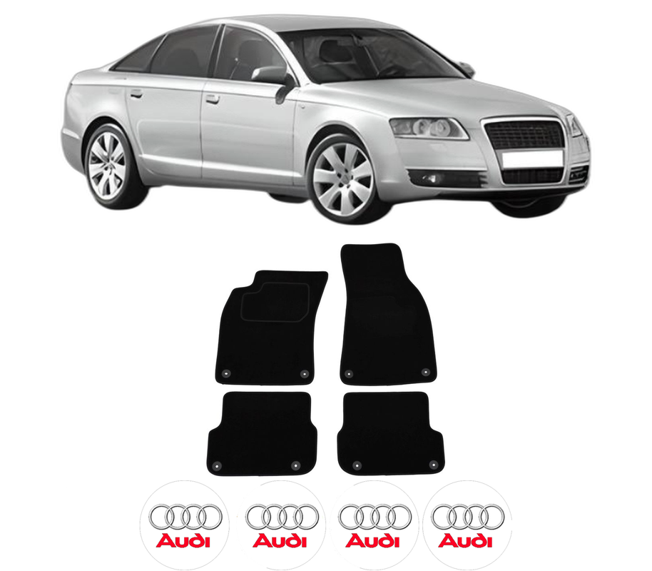 Set Covorase Presuri AUDI A6 C6 (4F2) din 2004-2011, Auto, Material Textil Mocheta, 4 Stickere auto cu AUDI