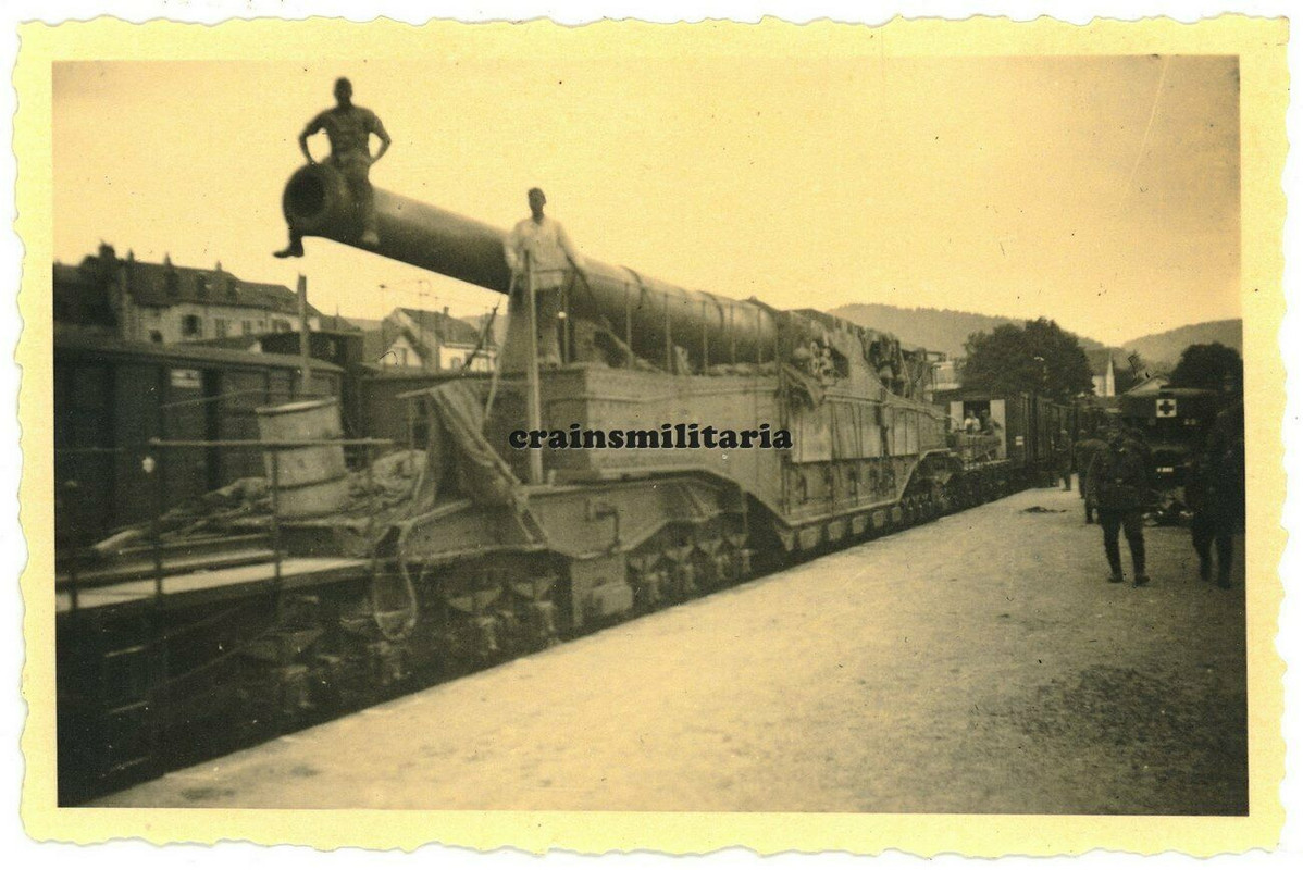 Orig. Foto 34 cm franz. Beute Eisenbahngeschütz Artillerie in Frankreich 1940(1)