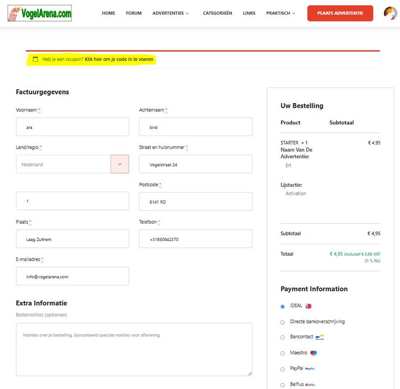 afrekenpagina