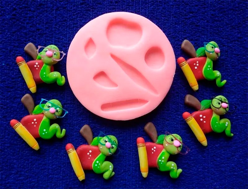 Molde Silicona Manzana Lápiz Gusanito Escolar merienda Colegial