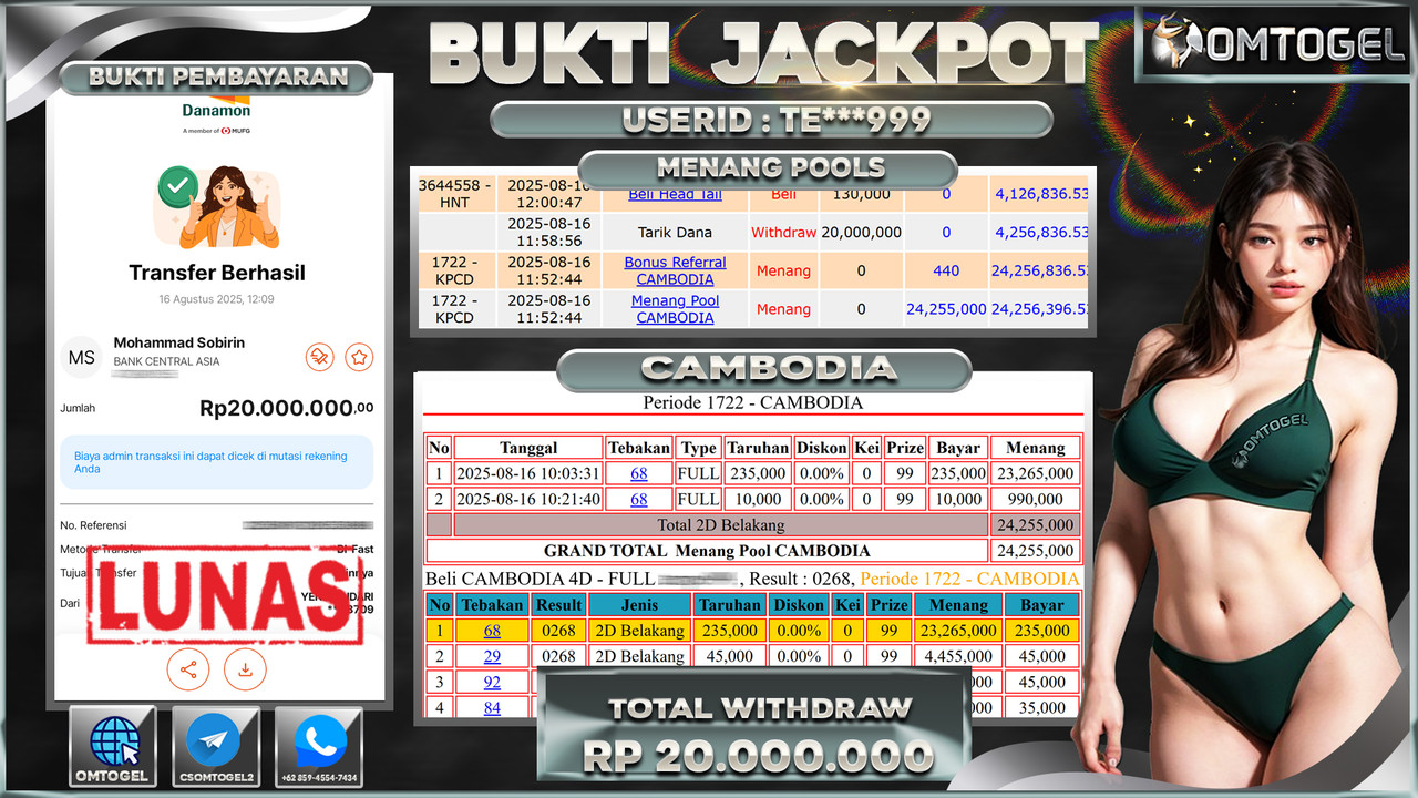 OMTOGEL JACKPOT CAMBODIA 2D 20 JUTA DI BAYAR LUNAS ,-
