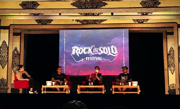 konferensi Rock in Solo pers di Gedung Wayang Orang Sriwedari, pada Kamis (15/9/2022).