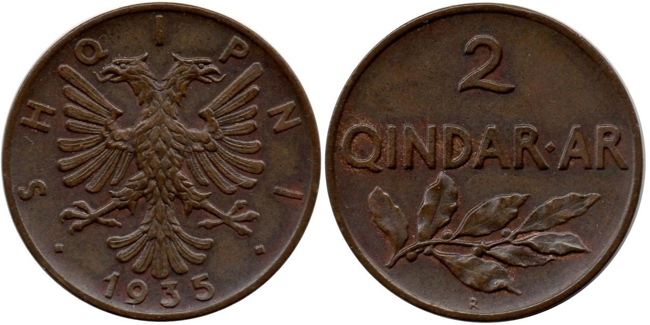 ALBANIA  -  2 Qindar-Ar 1935 Albania-15-2-Qindar-Ari-1935