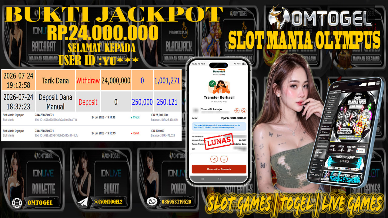 OMTOGEL JACKPOT SLOT MANIA OLYMPUS Rp,24,000,000,- DIBAYAR LUNAS