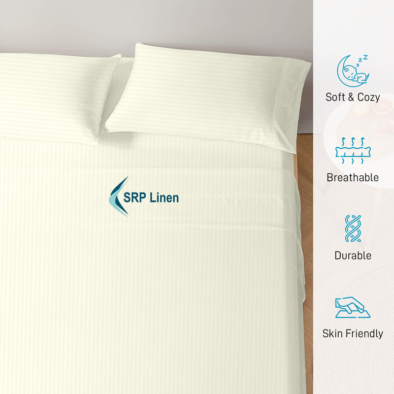 Picture of 800 Thread Count 4 Piece Quality Sheet Set 18 Inch DeepPocket 100% Egyptian Cotton Color Ivory Stripe Size Twin