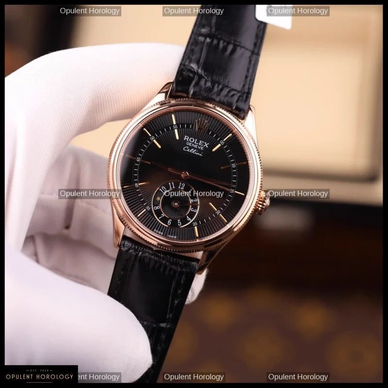 Rolex Cellini Dual Time 50525 Black Dial 18K Rose Gold Plated 39mm