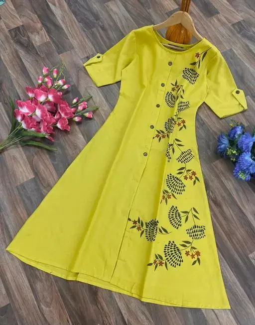 Fashionable Cotton Slub Dijital Print Anarkali Kurti For Women Color 5 (R108)