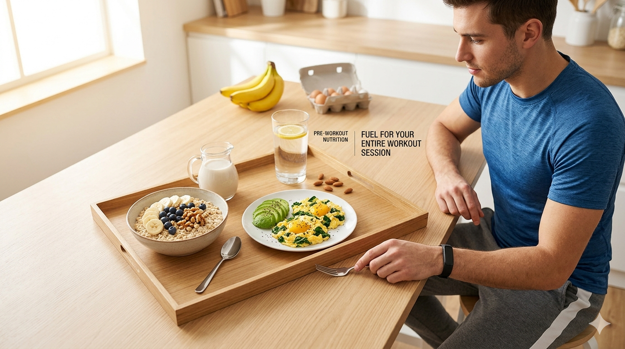 Balanced post-workout meal with chicken, rice, vegetables, representing nutrition for workout session duration and recovery