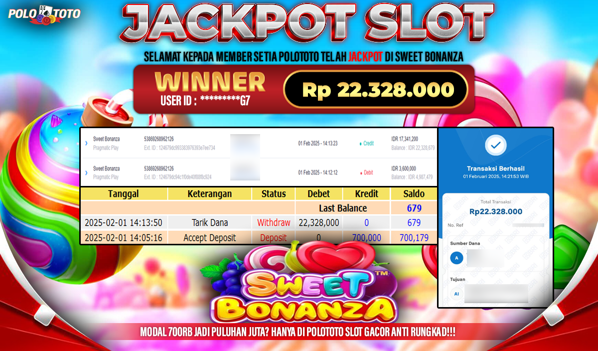 POLOTOTO JACKPOT SLOT SWEET BONANZA Rp.22,328.000,-