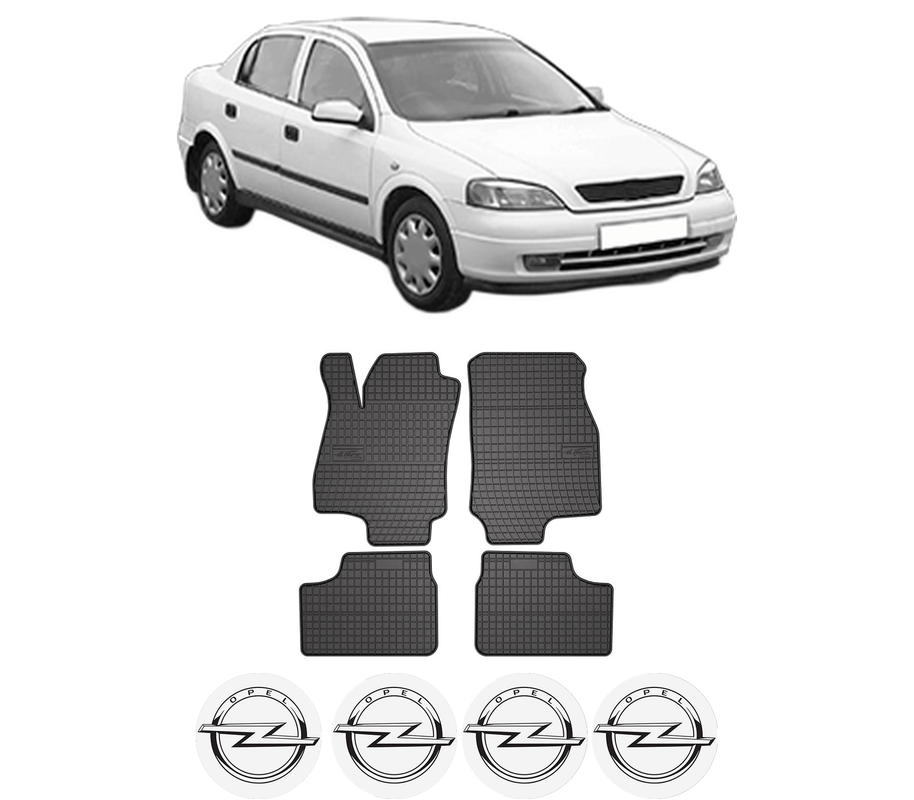 Set covorase presuri OPEL ASTRA G Saloon (T98) din 1998-2009, auto, din cauciuc thermoplastic, 4 Stickere auto cu OPEL