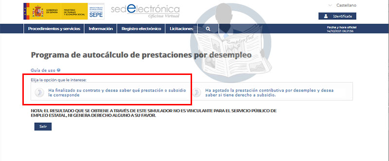 Programa de autocálculo de prestaciones por desempleo