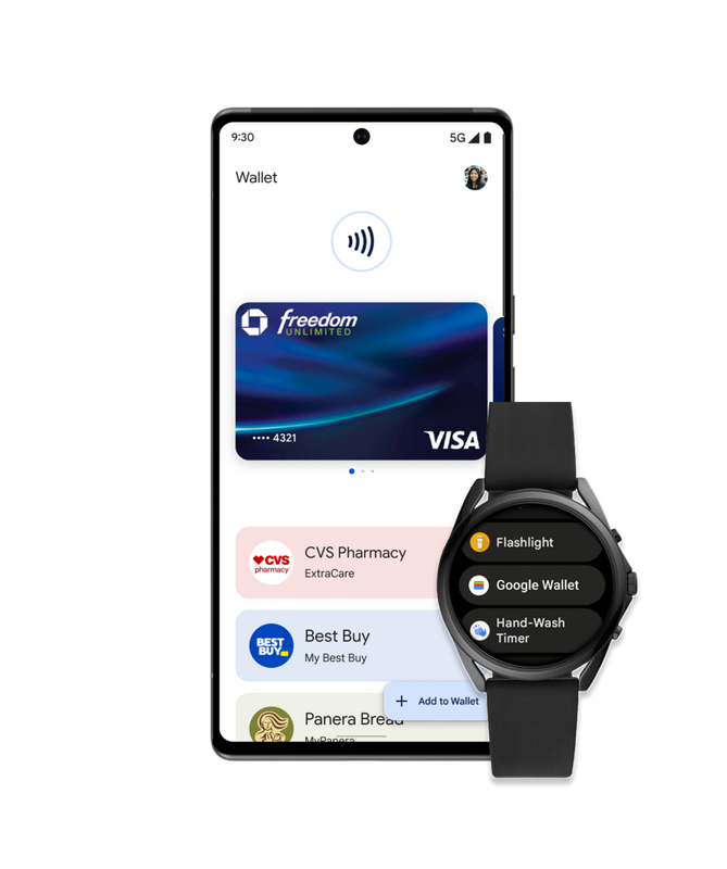 Carteira do Google no sistema Android e Wear OS. Imagem: Google