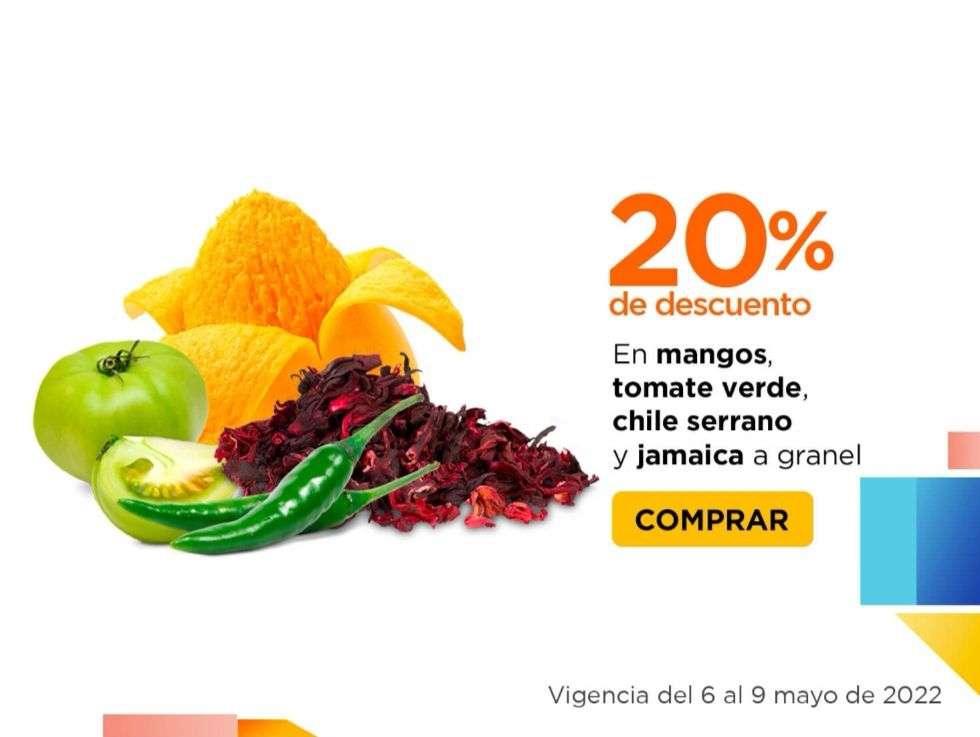 Chedraui: 20% de descuento en todos los mangos, tomate verde, chile serrano y jamaica a granel (Exclusiva tienda en línea) 