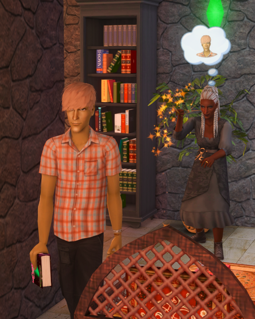 Olive waving her wand at Johnny behind his back