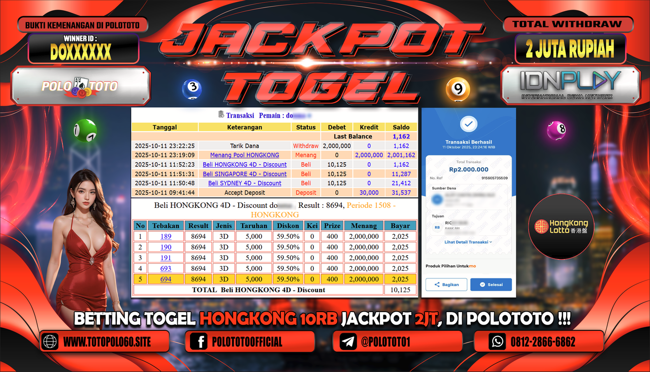 POLOTOTO JACKPOT TOGEL HONGKONG LOTTO Rp.2.000.000,- LUNAS