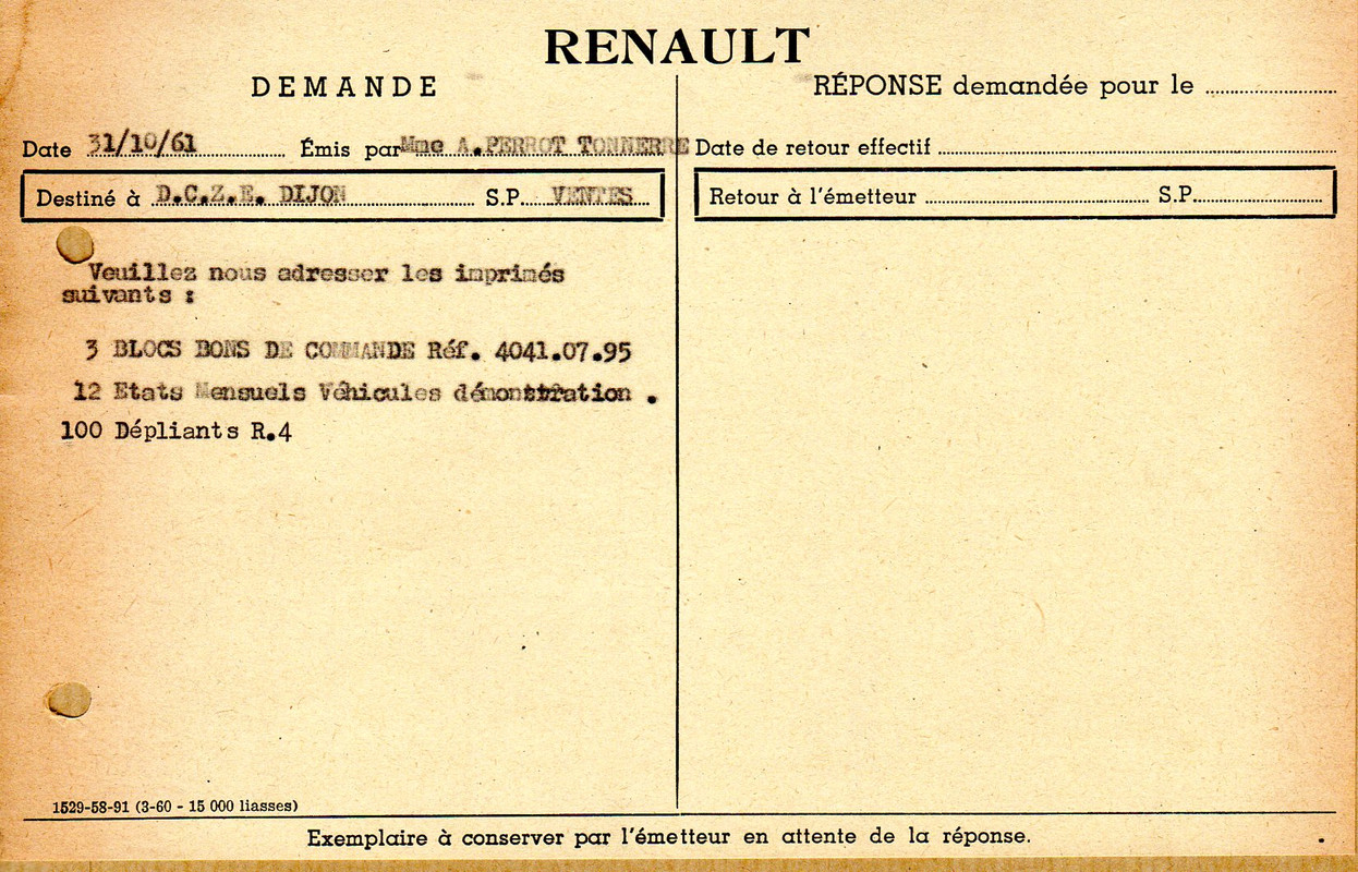 1961 10-31 - R4 - Commande de 100 dépliants