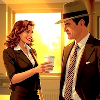 In the Police station, Jane gives Sam Corsair a cup of coffee