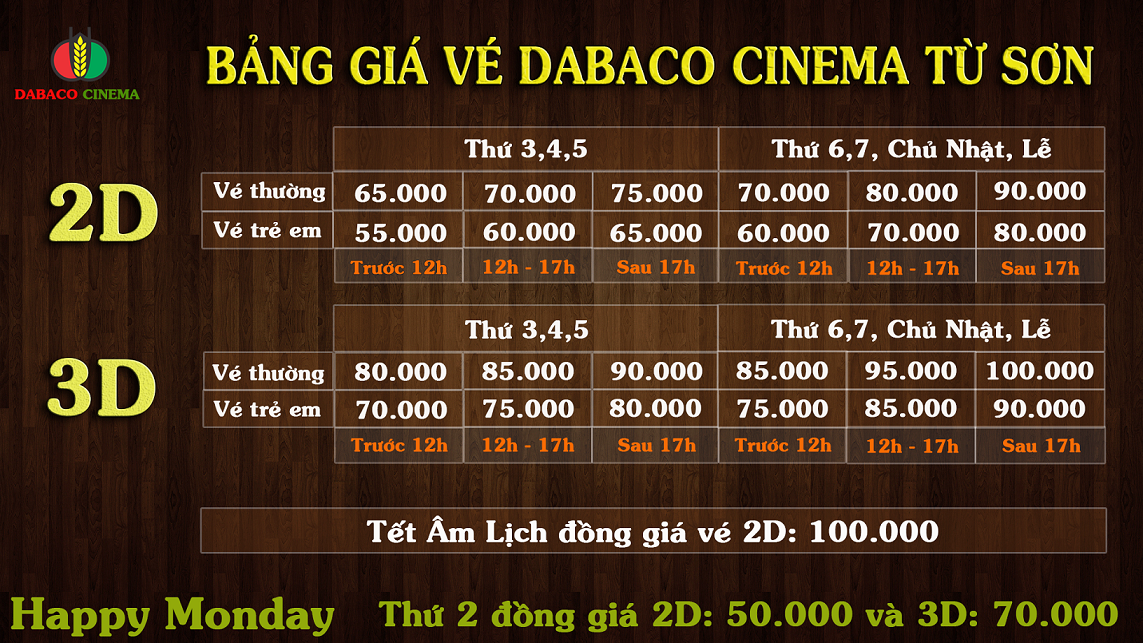 Giá vé Rạp phim Dabaco Cinema Từ Sơn Bắc Ninh