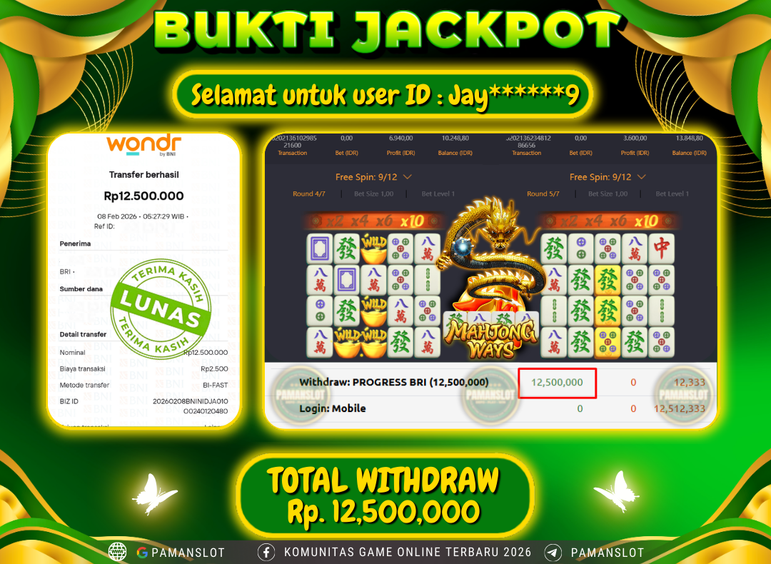 PAMANSLOT JACKPOT Game PG - Mahjong Ways Rp.12,500,000- LUNAS