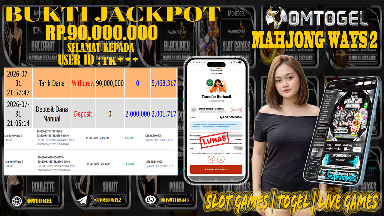 OMTOGEL JACKPOT PG SOFT MAHJONG WAYS 2 Rp,90,000,000,- DIBAYAR LUNAS