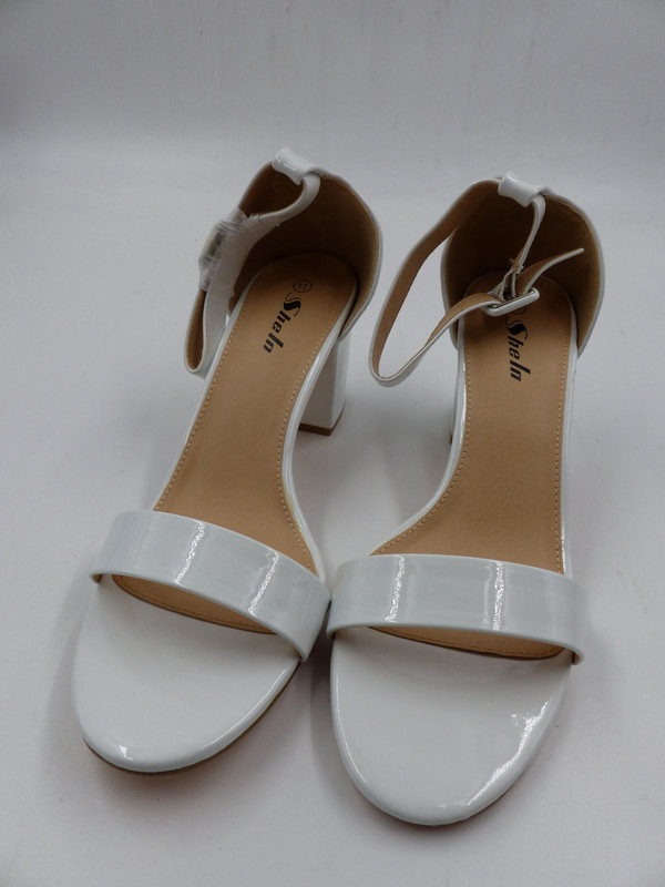 SHEIN SWSHOES15210422256 WOMENS FAUX PATENT LEATHER OPEN TOE BLOCK  WHITE SZ 11