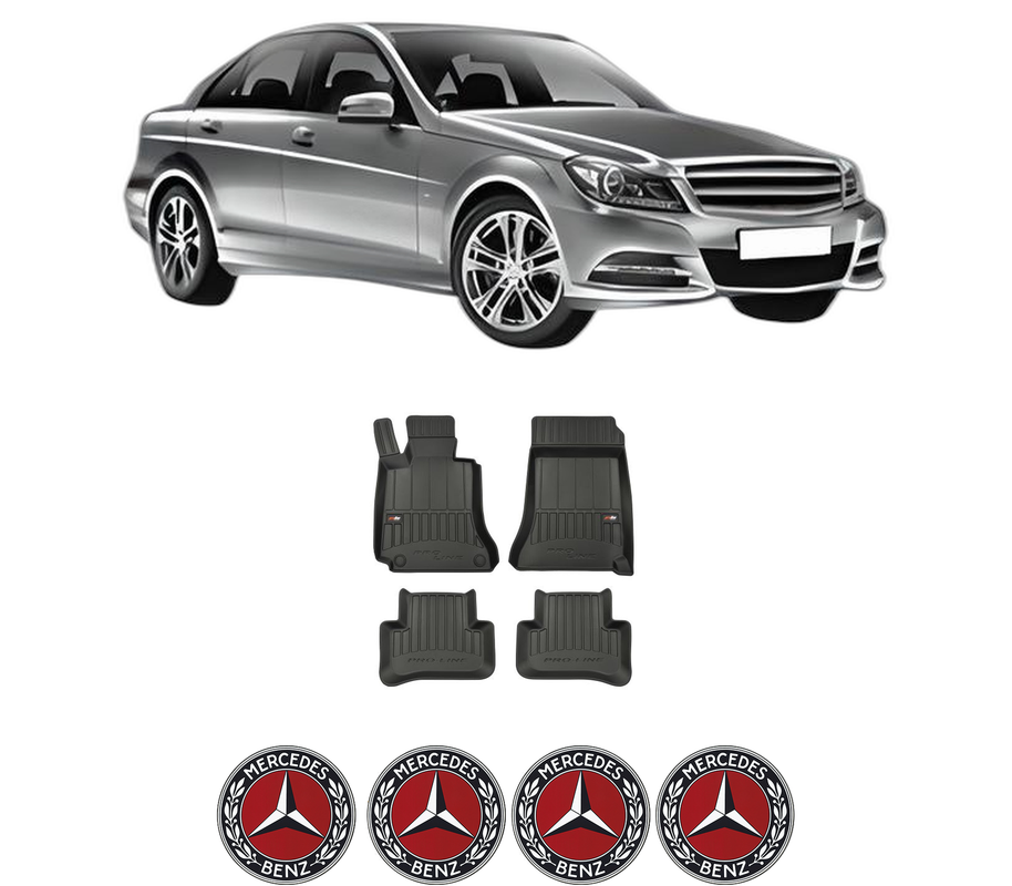 Set covorase presuri MERCEDES-BENZ C-CLASS Coupe (C204) din 2011-2013, auto, din cauciuc thermoplastic, 4 Stickere auto cu MERCEDES-BENZ