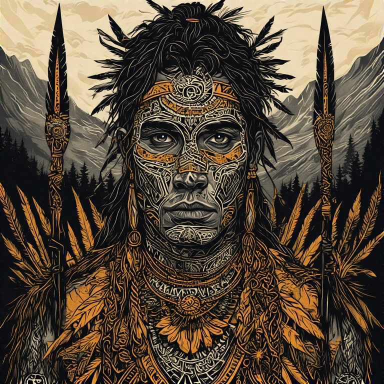 A-tribal-warrior-in-woodcut-st-51