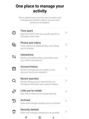 Fitur Your Activity di Instagram yang menampilkan fitur Arsip.