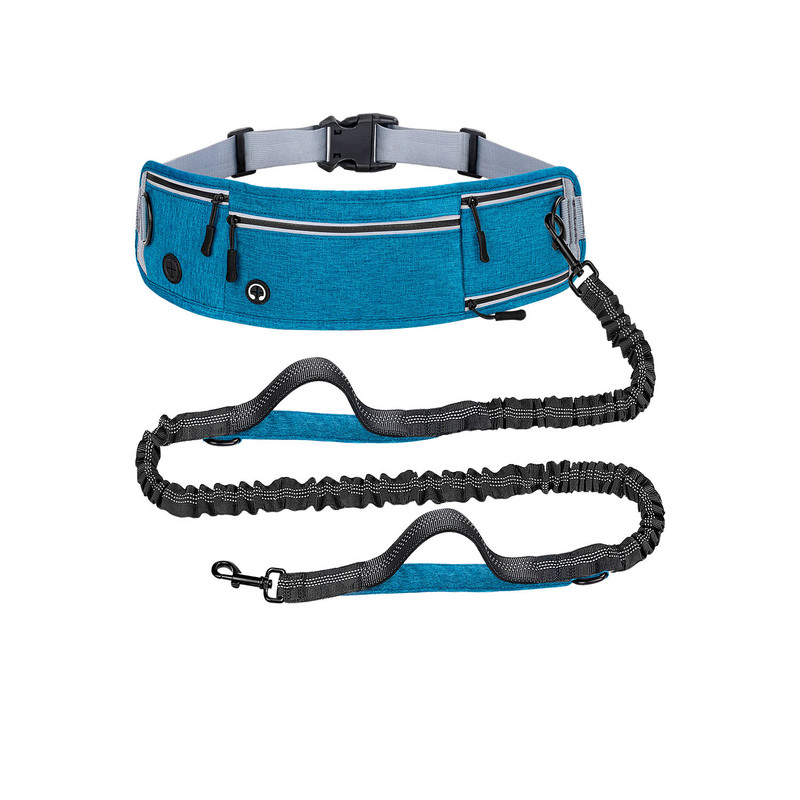 Blue Shock-Absorbing Running & Dog Walking Belt – Integrated Waist Pack with Retractable Traction Rope and Ergonomic Support