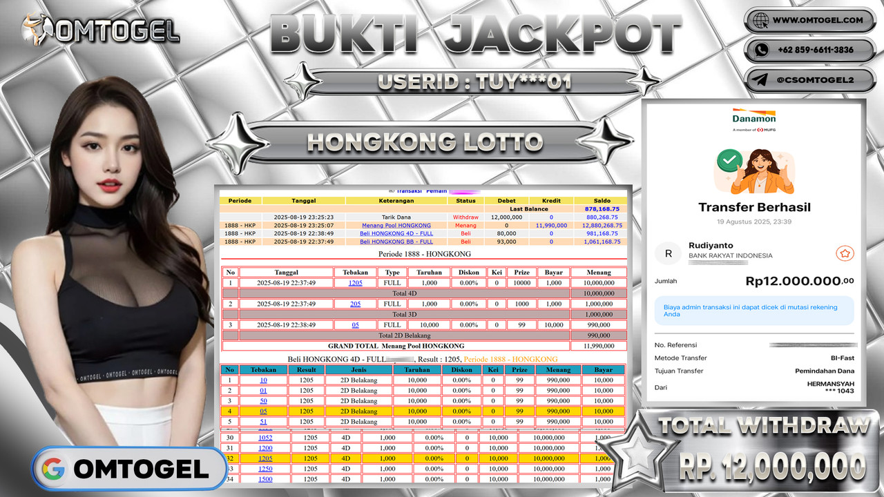 OMTOGEL JACKPOT HONGKONG LOTTO 4D 3D 2D 12 JUTA DI BAYAR LUNAS ,-