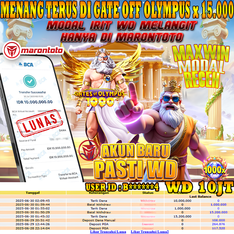 Bukti Kemenangan Member Marontoto Sebesar 10,000,000 JuTa