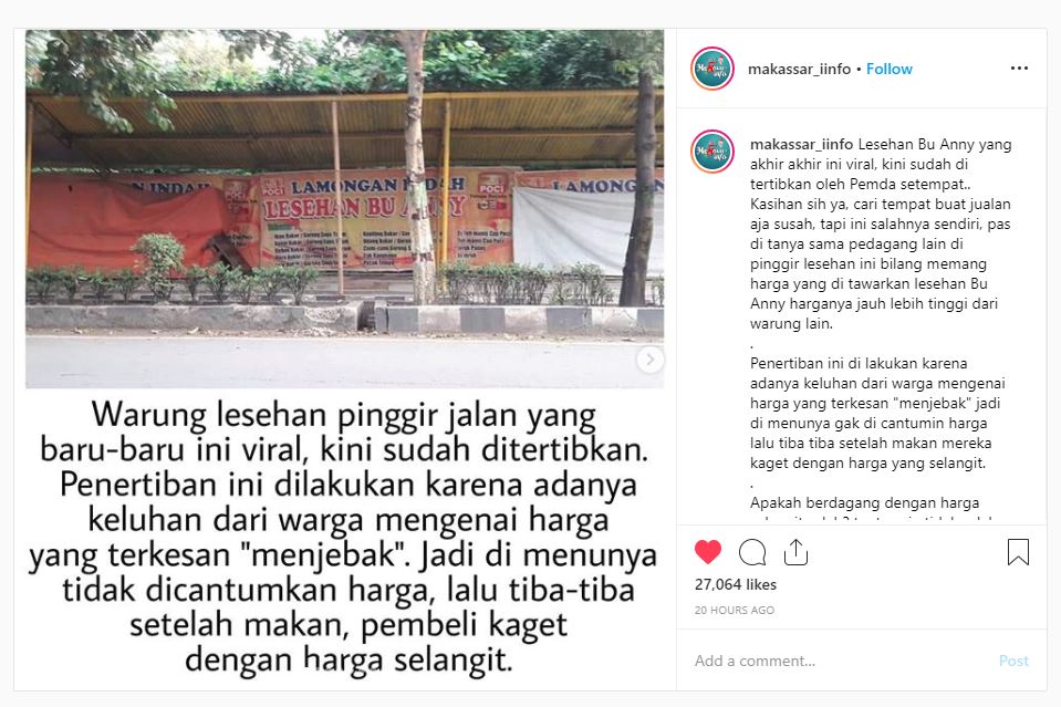 Lesehan Bu Anny sudah ditertibkan Pemda setempat