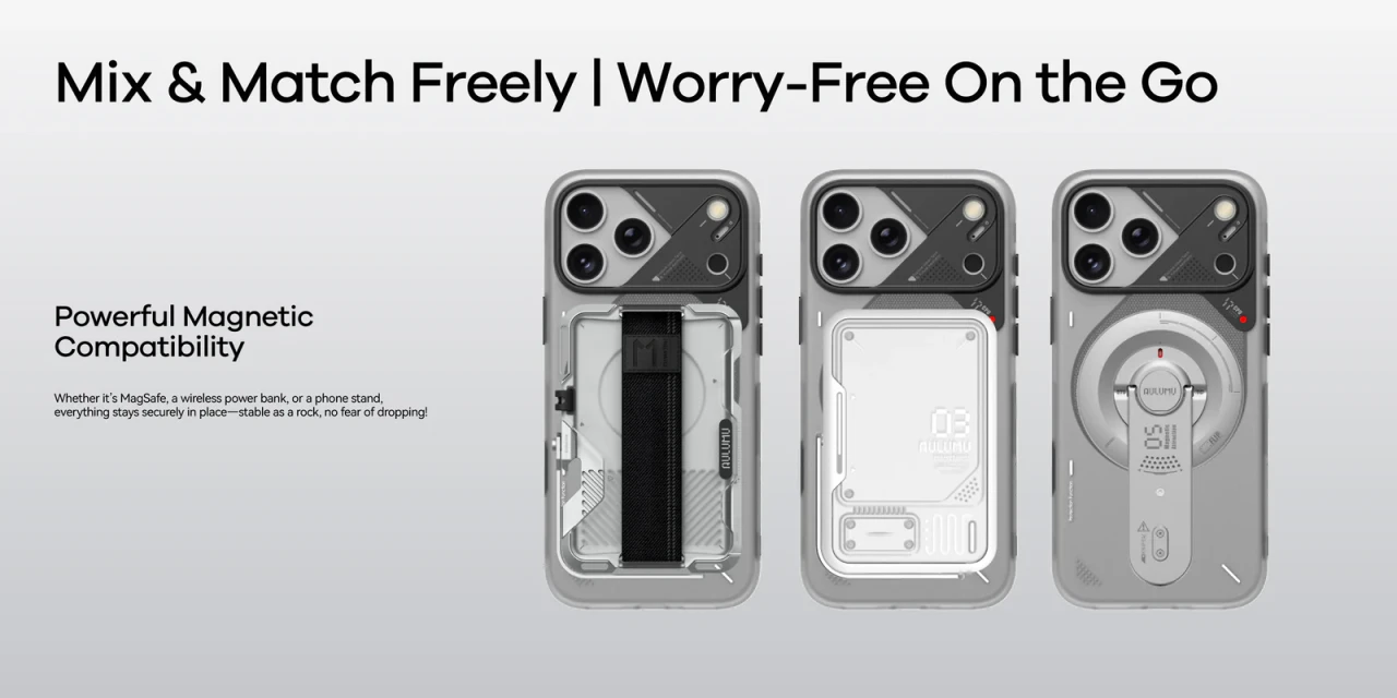 Husa pentru iPhone 17 Pro, Aulumu A17 Frosted, TPU rezistent, Compatibila MagSafe, Efect fosforescent, Protectie Camera, Butoane aluminiu, Racire activa CoolHyper, Protectie premium, Gri/Transparent A17 TPU 11