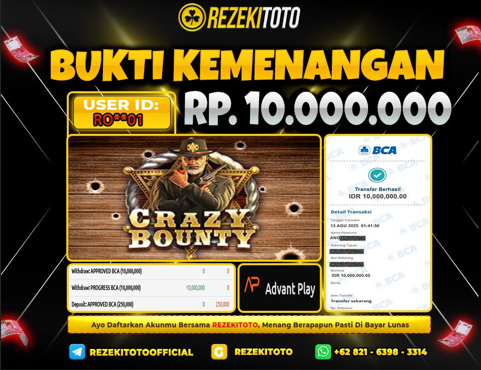 BUKTI KEMENANGAN 12 AGUSTUS 2025 CRAZY  BOINTY 10 JUTA 