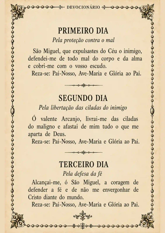 Página da novena a São Miguel Arcanjo