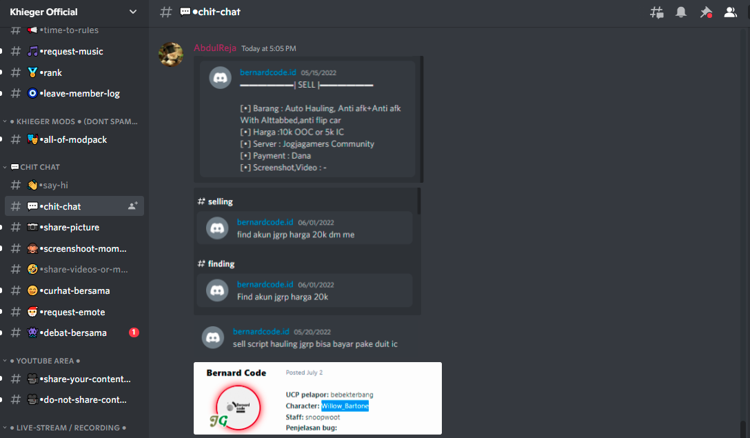 Bukti Chattingan