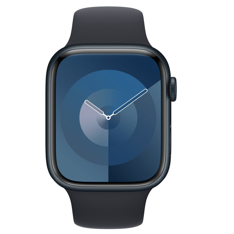 Vista lateral del Apple Watch Series 9 mostrando la Digital Crown y el botón lateral.