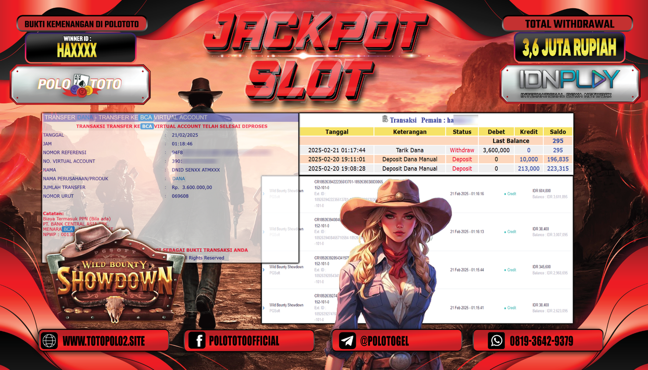 POLOTOTO JACKPOT SLOT WILD BOUNTY SHOWDOWN Rp.3.600.000,-