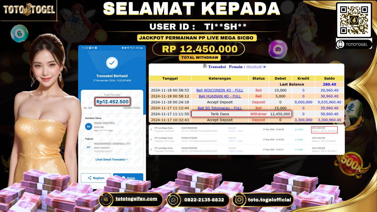 Bukti Pembayaran Jackpot Permainan Pp Live Mega Sicbo  ID: TI**SH** LUNAS 