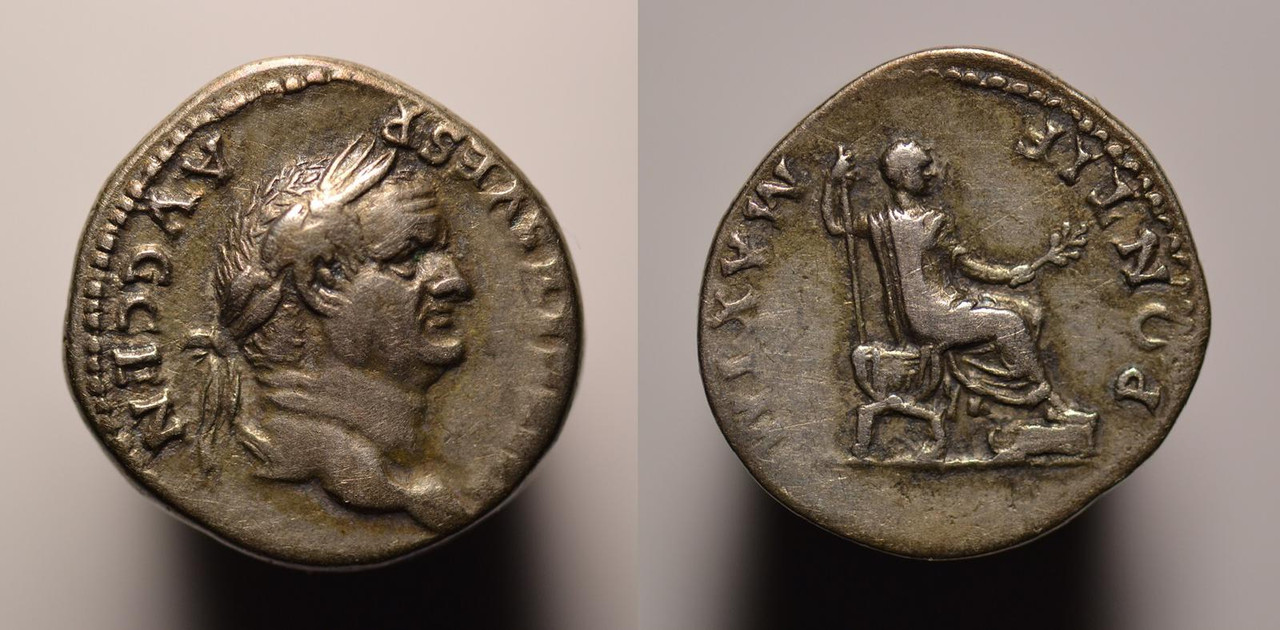 Denario de Vespasiano. PONTIF MAXIM. Emperador sedente a dcha. Roma. E9ad9d9a-8107-4613-b008-0d13f7809b3d